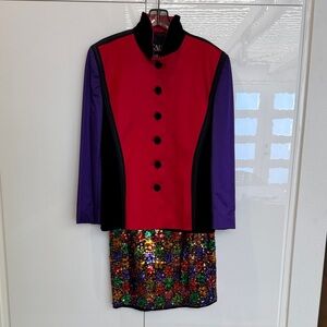 Escada Black, purple  and Red  extravaganza Holiday suit! 🎄💖 Belle of the Ball💥